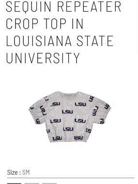 LSU Sequin Repeater Crop Top - White with Purple Logo